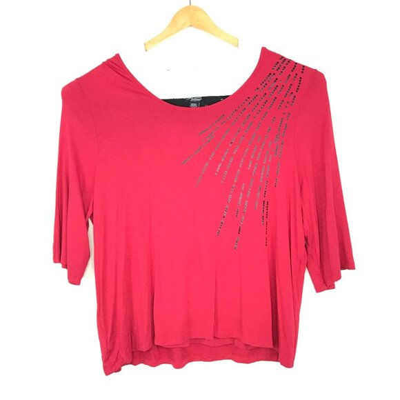 Liz & Me Knit Top 1X Red Black Sequins 3/4 Sleeve - Picture 1 of 9